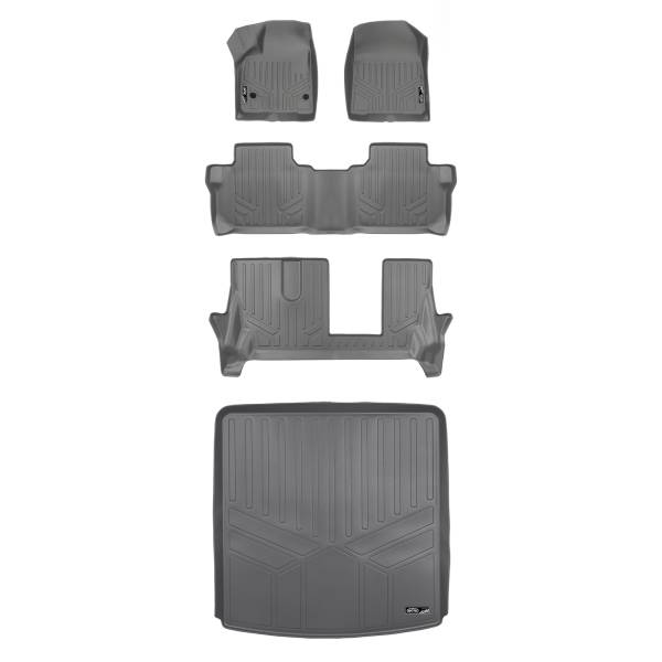 Maxliner USA - MAXLINER Custom Floor Mats 3 Rows and Cargo Liner Behind 2nd Row Set Grey for 2017-2019 GMC Acadia with 2nd Row Bench Seat