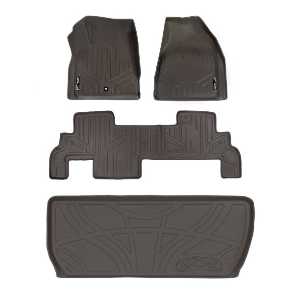 Maxliner USA - MAXLINER Custom Floor Mats 2 Rows and Cargo Liner Behind 3rd Row Set Cocoa for Traverse / Enclave with 2nd Row Bench Seat