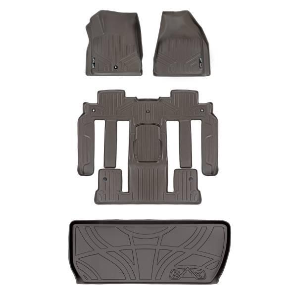 Maxliner USA - MAXLINER Custom Floor Mats 3 Rows and Cargo Liner Behind 3rd Row Set Cocoa for Traverse / Enclave with 2nd Row Bucket Seats