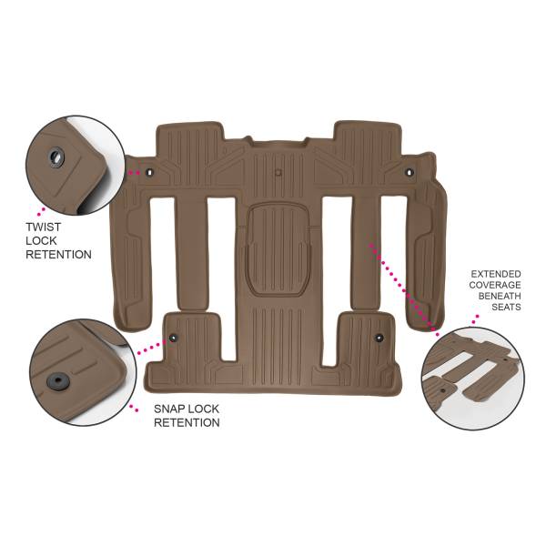 Maxliner USA - MAXLINER Custom Floor Mats 2nd and 3rd Row Liner Tan for Traverse / Enclave / Acadia / Outlook (with 2nd Row Bucket Seats)