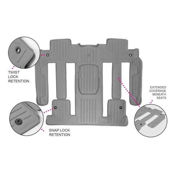 Maxliner USA - MAXLINER Custom Floor Mats 2nd and 3rd Row Liner Grey for Traverse / Enclave / Acadia / Outlook (with 2nd Row Bucket Seats)