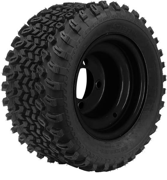 Steeleng Goft Carts - SGC - Set of 4 - SGC 8″ Steel Wheel AND Black STEELENG 22″x11″-8″ All Terrain Tire