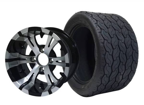 Steeleng Goft Carts - SGC - Golf Cart Set of 4 - SGC 12″ Vampire Machined Black Wheel – Aluminum Alloy / STEELENG 20″x10″-12″ GECKO Street Tire