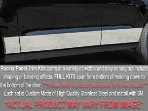 Chrome Trim - Rocker Panel Trim - QAA - Audi 100 1992-1994, 4-door, Sedan (12 piece Stainless Steel Rocker Panel Trim, Full Kit 4.75" - 5.375" tapered Width, Full Length, Includes coverage from the wheel to the bumper, front and rear. Spans from the bottom of the molding to the bottom of the do