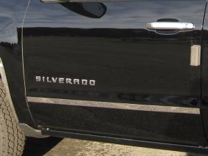 Chevrolet Silverado 2014-2018, 2-door, Pickup Truck, Regular Cab, Short Bed NO FACTORY MOLDING (2 piece Stainless Steel Body Molding Trim Kit 1.5" Width ) MI54181 QAA