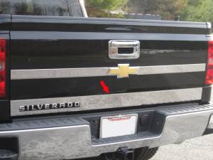 Exterior Accessories - Tailgate Products - QAA - Chevrolet Silverado 2014-2018, 2-door, 4-door, Pickup Truck (1 piece Stainless Steel Tailgate Accent Trim 3.75" Width, With cut out for SILVERADO logo ) RT54181 QAA