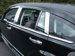 Chrome Trim - Window Trim - QAA - Dodge Caliber 2007-2012, 4-door, Hatchback (6 piece Stainless Steel Window Sill Trim Set ) WS47950 QAA