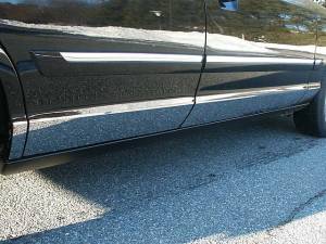 Ford Crown Victoria 1992-2009, 4-door, Sedan (8 piece Stainless Steel Rocker Panel Trim, Lower Kit 4.69" - 5.375" tapered Width, Includes coverage between the wheel wells only Spans from the bottom of the door UP to the specified width.) TH38480 QAA