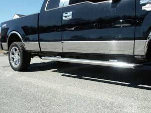 Ford F-150 2004-2008, 4-door, Pickup Truck, Crew Cab, 6.5' bed, NO Flares (12 piece Stainless Steel Rocker Panel Trim, Lower Kit 7.25" - 7.5" tapered Width Spans from the bottom of the door UP to the specified width.) TH44305 QAA