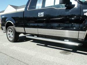 Ford F-150 2004-2014, 4-door, Pickup Truck, Super Cab, 5.5' bed, NO Flares (10 piece Stainless Steel Rocker Panel Trim, Lower Kit 7.25" - 7.5" tapered Width Spans from the bottom of the door UP to the specified width.) TH44300 QAA