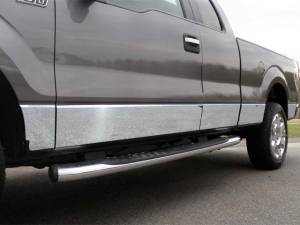 Ford F-150 2009-2014, 4-door, Pickup Truck, Super Cab, 5.5' bed, w/ Flares (10 piece Stainless Steel Rocker Panel Trim, Lower Kit 7.25" - 7.5" tapered Width Spans from the bottom of the door UP to the specified width.) TH49301 QAA