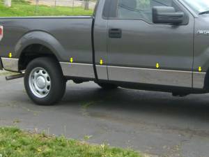 Ford F-150 2009-2014, 2-door, Pickup Truck, Regular Cab, 6.5' bed, NO Flares (10 piece Stainless Steel Rocker Panel Trim, Lower Kit 7.25" - 7.5" tapered Width Spans from the bottom of the door UP to the specified width.) TH49308 QAA