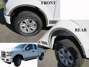 QAA - Ford F-150 2015-2017, 2-door, 4-door, Pickup Truck (12 piece Stainless Steel Wheel Well Accent Trim With 3M adhesive installation and black rubber gasket edging.) WQ55308 QAA - Image 1