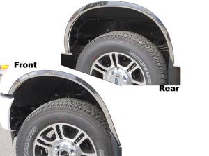Ford F-250 & F-350 Super Duty 2011-2016, 2-door, 4-door, Pickup Truck (4 piece Molded Stainless Steel Wheel Well Fender Trim Molding 2" Width Clip on or screw in installation, Lock Tab and screws, hardware included.) WZ51320 QAA