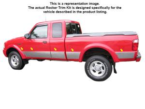 Ford Ranger 1993-2012, Pickup Truck, XLT, Extra Cab, Short Bed,w/ Flares (10 piece Stainless Steel Rocker Panel Trim, Full Kit 8.5" Width, With Trim Crease Spans from the bottom of the molding to the bottom of the door.) TH33329 QAA