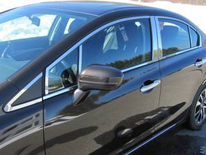 Honda Civic 2012-2015, 4-door, Sedan (20 piece Stainless Steel Window Trim Package Includes 8 piece Upper Trim, 8 piece Pillar Posts and 4 piece Window Sills - FULL Package ) WP12214 QAA