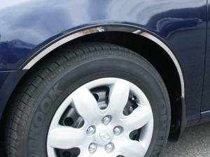Hyundai Elantra 2007-2010, 4-door, Sedan (4 piece Stainless Steel Wheel Well Accent Trim With 3M adhesive installation and black rubber gasket edging.) WQ27340 QAA