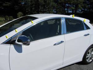 Hyundai Elantra 2013-2017, 4-door, GT Hatchback (10 piece Stainless Steel Window Trim Package Includes Upper Trim only, NO Pillar Posts, NO window sills, Not for use without Pillar Post kit sold separately. ) WP13346 QAA