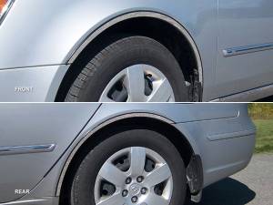 Hyundai Sonata 2006-2010, 4-door, Sedan (4 piece Stainless Steel Wheel Well Accent Trim With 3M adhesive installation and black rubber gasket edging.) WQ26360 QAA
