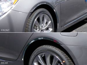 Hyundai Sonata 2011-2014, 4-door, Sedan (4 piece Stainless Steel Wheel Well Accent Trim With 3M adhesive installation and black rubber gasket edging.) WQ11360 QAA