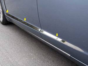 Jaguar XF 2009-2015, 4-door, Sedan (6 piece Stainless Steel Rocker Panel Trim, Insert Kit 1.5" - 0.75" tapered Width Side Molding.) TH29099 QAA