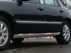 Kia Amanti 2004-2010, 4-door, Sedan (4 piece Stainless Steel Rocker Panel Trim, On the rocker 3.375" Width Installs below the door.) TH24800 QAA