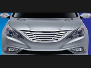 Hyundai Sonata 2011-2013, 4-door, Sedan, does not fit Hybrid (1 piece Chrome Plated ABS plastic Billet Grille Overlay Replacement.) SGB11360 QAA
