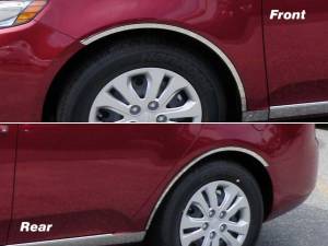 Kia Forte 2010-2013, 4-door, Sedan (4 piece Stainless Steel Wheel Well Accent Trim 0.75" Width With 3M adhesive installation and black rubber gasket edging.) WQ10810 QAA