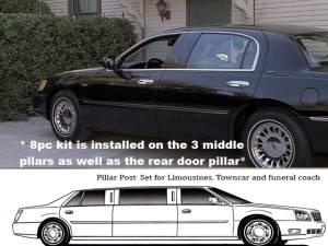 QAA - Lincoln Town Car 2000-2002, 4-door, L-Stretch (8 piece Stainless Steel Pillar Post Trim ) PP40689 QAA - Image 1