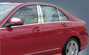 QAA - Mercedes C Class 2008-2011, 4-door, Sedan (4 piece Stainless Steel Pillar Post Trim ) PP28081 QAA - Image 1