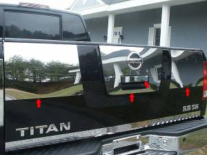 Nissan Titan 2004-2013, 4-door, Pickup Truck (4 piece Stainless Steel Tailgate Handle Accent Trim 11.75" Width, Extended ) TGH24521 QAA