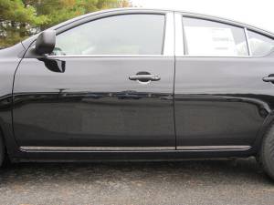 QAA - Nissan Versa 2012-2019, 4-door, Sedan (4 piece Stainless Steel Rocker Panel Trim, Lower Kit 1" Width, with trim crease On the doors Only, spans from the bottom of the door UP to the specified width.) TH12531 QAA - Image 1