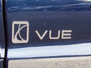 Saturn Vue 2003-2007, 4-door, SUV (8 piece Stainless Steel "VUE" Logo Decal with Emblem Set of Two ) SGR43440 QAA