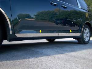 Toyota Sienna 2011-2020, 4-door, Minivan (4 piece Stainless Steel Rocker Panel Trim, Lower Kit 2.375" - 3.375" tapered Width On the doors Only, spans from the bottom of the door UP to the specified width.) TH11150 QAA