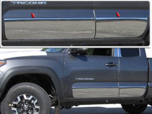 Toyota Tacoma 2016-2020, 4-door, Access Cab, 5' Bed (4 piece Stainless Steel Rocker Panel Trim, Full Kit 8" - 8.375" tapered Width Spans from the bottom of the molding to the bottom of the door.) TH16173 QAA