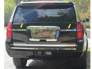 Chrome Trim - License Plate Accents - QAA - Chevrolet Suburban 2015-2020, 4-door, SUV (2 piece Stainless Steel License Bar Extension Trim 1.25" Width ) LB55195 QAA