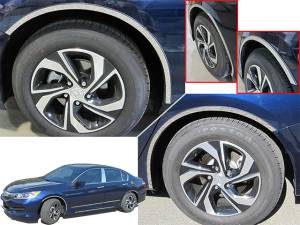 Honda Accord 2016-2017, 4-door, Sedan (4 piece Stainless Steel Wheel Well Accent Trim 0.875" Width, Does NOT fit Sport Model With 3M adhesive installation and black rubber gasket edging.) WQ16281 QAA