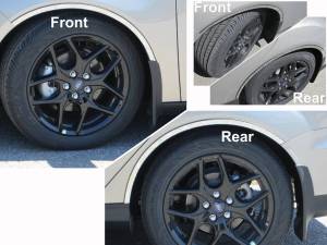 Ford Focus 2015-2018, 4-door, Sedan (4 piece Stainless Steel Wheel Well Accent Trim With 3M adhesive installation and black rubber gasket edging.) WQ55345 QAA