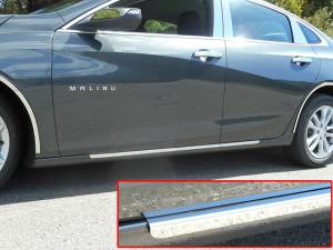 Chevrolet Malibu 2016-2020, 4-door, Sedan (2 piece Stainless Steel Rocker Panel Trim, On the rocker 1.25" Width Installs below the door.) TH56106 QAA