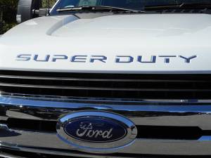 Ford F-250 & F-350 Super Duty 2017-2020, 2-door, 4-door, Pickup Truck, Regular Cab, 8' Bed (10 piece Stainless Steel SUPER DUTY Hood Letter Insert Front ) SGR57321 QAA