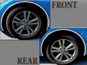 Hyundai Elantra 2017-2020, 4-door, Sedan (8 piece Stainless Steel Wheel Well Accent Trim 0.875" Width With 3M adhesive installation and black rubber gasket edging.) WQ17340 QAA