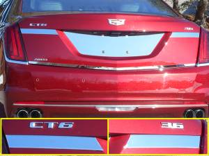 Chrome Trim - License Plate Accents - QAA - Cadillac CT6 2016-2018, 4-door, Sedan (2 piece Stainless Steel License Bar Extension Trim 1.5" Width ) LB56230 QAA
