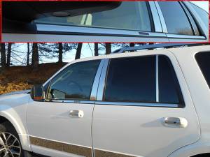 Chrome Trim - Window Trim - QAA - Ford Expedition 2008-2017, 4-door, SUV (4 piece Stainless Steel Window Sill Trim Set 1.125" Width, With Keyless Entry Pad ) WS55383 QAA