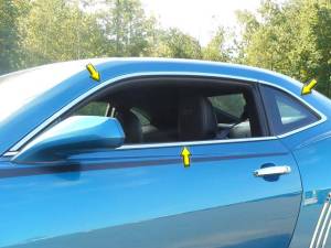 Chrome Trim - Window Trim - QAA - Chevrolet Camaro 2010-2015, 2-door, Coupe (6 piece Stainless Steel Window Trim Package Includes Upper Trim, Windows Sills, Rear Surround, NO Pillars ) WP50102 QAA