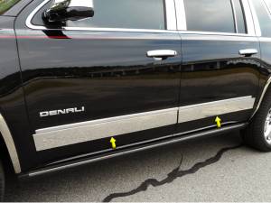 GMC Yukon 2015-2020, 4-door, XL ONLY (4 piece Stainless Steel Rocker Panel Trim, Upper Kit 6.375" Width Spans from the bottom of the molding DOWN to the specified width.) TH55297 QAA