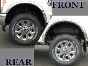 Ford F-250 & F-350 Super Duty 2017-2020, 2-door, 4-door, Pickup Truck, Does not fit dually (4 piece Molded Stainless Steel Wheel Well Fender Trim Molding 2.1" Width Clip on or screw in installation, Lock Tab and screws, hardware included.) WZ57320 QAA