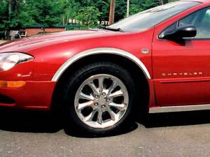 Chrysler 300M 1999-2004, 4-door, Sedan (4 piece Molded Stainless Steel Wheel Well Fender Trim Molding 2" Width Clip on or screw in installation, Lock Tab and screws, hardware included.) WZ39760 QAA