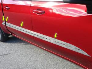 Chrome Trim - More Trim Options - QAA - Chevrolet Silverado 2019-2020, 4-door, Pickup Truck, 1500, Crew Cab (8 piece Stainless Steel Body Side Molding Accent Trim Tapered Width from a point - 3.5" ) AT59170 QAA