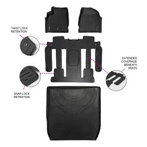 Maxliner USA - MAXLINER Custom Floor Mats 3 Rows and Cargo Liner Behind 2nd Row Set Black for Traverse / Enclave with 2nd Row Bucket Seats - Image 1