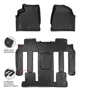 Maxliner USA - MAXLINER Custom Fit Floor Mats 3 Row Liner Set Black for Enclave / Acadia / Outlook with 2nd Row Bucket Seats - Image 1